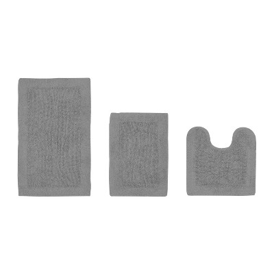 Gray Cotton Tufted Reversible 3-Piece Bath Rug Set