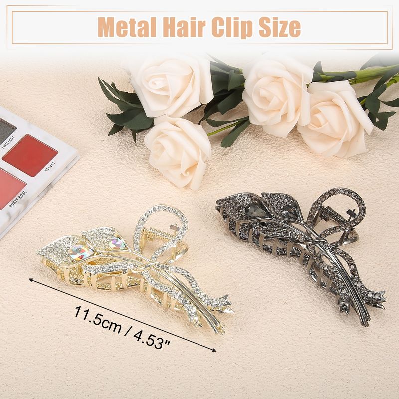 Unique Bargains Women's Flower Metal Hair Claw Clip Gold Tone Black 2 Pcs, 3 of 7