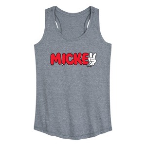 Women's - Disney - Mickey Red Hand Peace Sign Graphic Racerback Tank - 1 of 4
