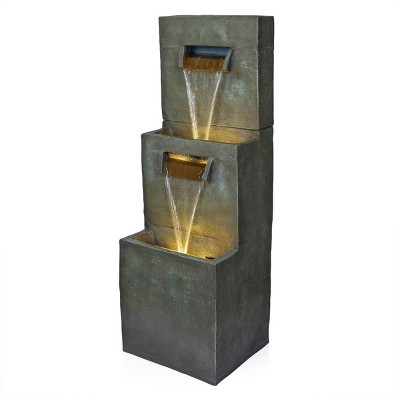 40" Gray Polyresin 2-Tier Modern Fountain with LED Lights