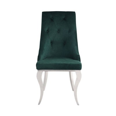 Elegant Vintage Green Fabric & Stainless Steel Upholstered Side Chair