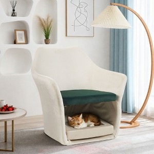 Okak Modern Velvet Upholstered Lounge Chair Pet Friendly Sofa with Cat Hole,Novelty Leisure Chair for Living Rooms,Relaxation Areas - 1 of 4