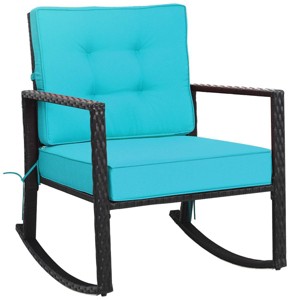Outdoor Rattan Rocking Chair with Cushion - WELLFOR
 - 1 of 4