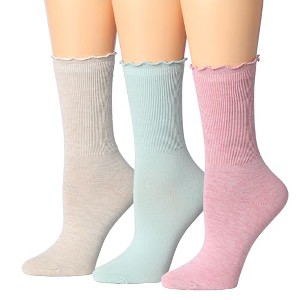 Tipi Toe Womens 3 Pairs Solid Colors Lace Ruffle Socks Turn-Cuff Solid Lettuce Edge Lightweight Frilly Socks - 1 of 1