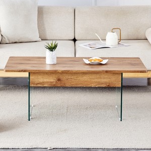 FONTOI Multifunctional Lift Top Coffee Tables with Marble Pattern&Glass Legs&Non-Slip Feet for Living Room Bedroom Office, Brown, 23.6"*16.3"*43.4" - 1 of 4