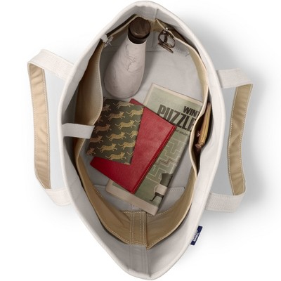 Large Ivory and Beige Canvas Shoulder Bag with Side Pockets