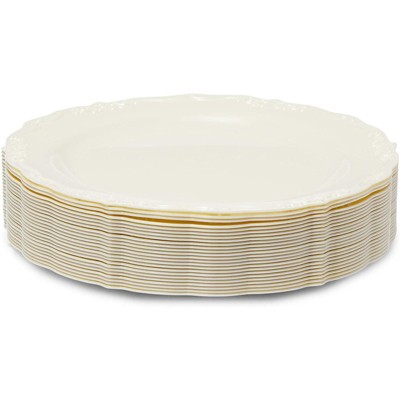 120 9.5" Ivory-Bone Square Wave Disposable Wedding Dinner Plates 