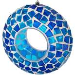 Sunnydaze Outdoor Garden Patio Round Glass with Mosaic Design Hanging Fly-Through Bird Feeder - 6"