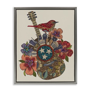 Stupell Industries Nashville Music City Detailed Floral Pattern Guitar Black Floater Framed Canvas Wall Art - 1 of 4
