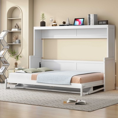 LOVMOR Murphy Bed with Hydraulic Lift, Desk Design & a built-in storage space for Bedroom, small apartments, studio rooms or multifunctional spaces