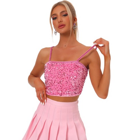 Allegra K Women's Velvet Spaghetti Strap Club Party Crop Sequined Cami Top  Light Pink Medium : Target