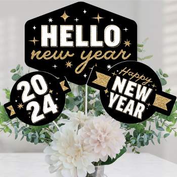 Big Dot of Happiness Hello New Year - 2024 NYE Party Centerpiece Sticks - Table Toppers - Set of 15