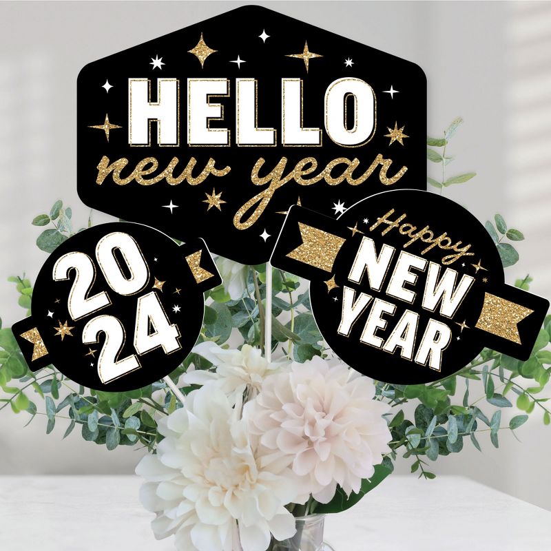 Big Dot of Happiness Hello New Year - 2024 NYE Party Centerpiece Sticks - Table Toppers - Set of 15, 1 of 9