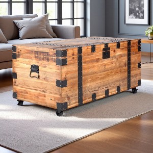 41" Reclaimed Wood Trunk Coffee Table with Wheels - 1 of 4