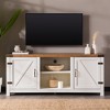 58.75" MDF Farmhouse Barn Door TV Stand with Open and Closed Storage, Metal Hinges, and Handles for Living Room and Bedroom - 4 of 4