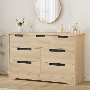 7 Drawer Dresser for Bedroom, Natural Modern Double Dresser Organizer with Embedded Handles Design - 1 of 4