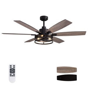 Siljoy 60-in Indoor Matte Black Layered Caged Ceiling Fan with Light Kit Reversible Blades and Remote Included (6 Big Blades and Dual Colors) - 1 of 4