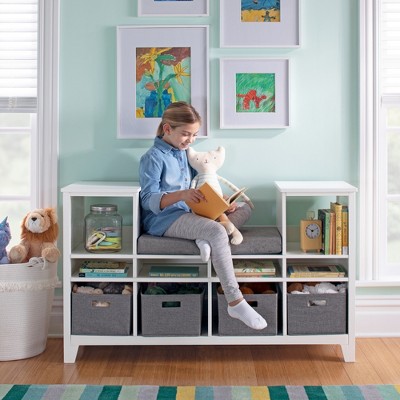 Martha Steward Kids' Reading Nook: Children's Bedroom Bookshelf, Reading Bench and Toy Storage Organizer with Bins