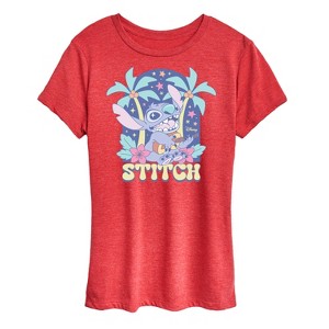 Women's - Lilo and Stitch - Pastel Stitch Palm Trees Short Sleeve Graphic T-Shirt - 1 of 4