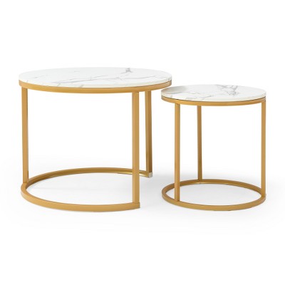 LIVAREEmlen Set 2 Coffee Table, Marble Pattern Wooden Tables, Living Room Bedroom Apartment Modern Industrial Simple Nightstand