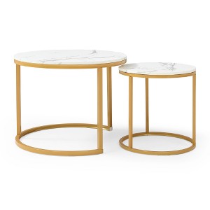 LIVAREEmlen Set 2 Coffee Table, Marble Pattern Wooden Tables, Living Room Bedroom Apartment Modern Industrial Simple Nightstand - 1 of 4