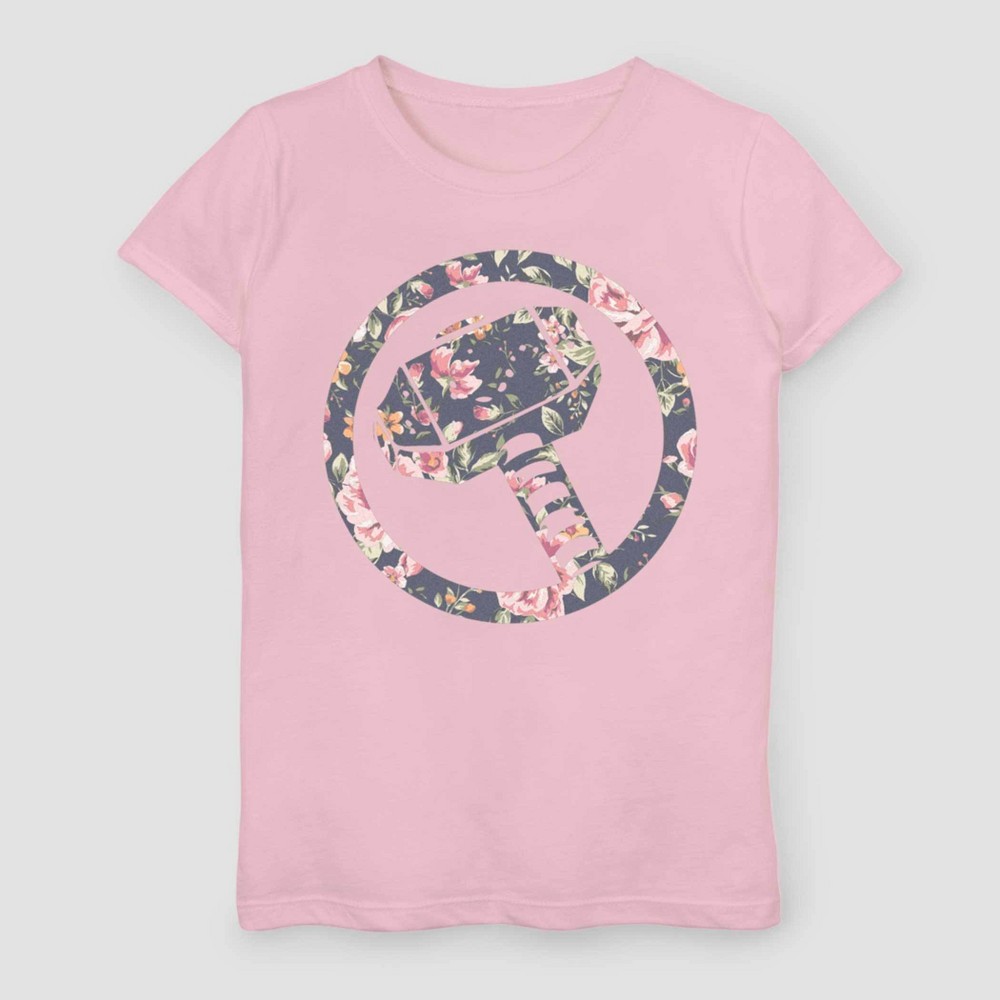 UPC 888886763666 product image for Girls' Marvel Thor In Floral Short Sleeve T-Shirt - Pink M | upcitemdb.com