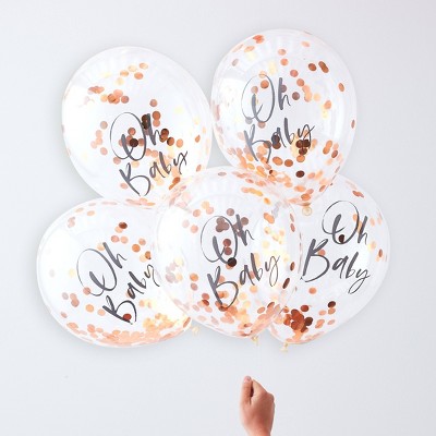 "Oh Baby" Confetti Balloons Rose Gold