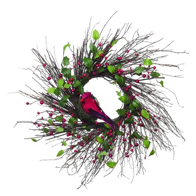 Transpac Wood 24 in. Multicolor Christmas Twig Cardinal Wreath