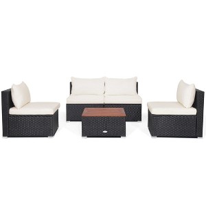 Tangkula 5PCS Rattan Patio Conversation Sofa Set Outdoor Furniture Set w/ Off White Cushions - 1 of 4