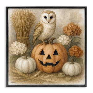 Stupell Industries Autumn Harvest Owl & Jack-o-Lantern Framed Giclee Art - 1 of 4