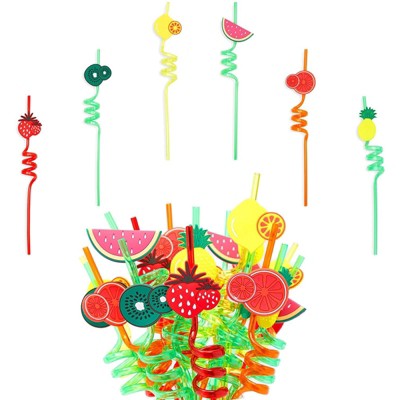 Blue Panda 24 Pieces Reusable Straws with Fun Fruit Charms for Party (10.75 In, 6 Designs)