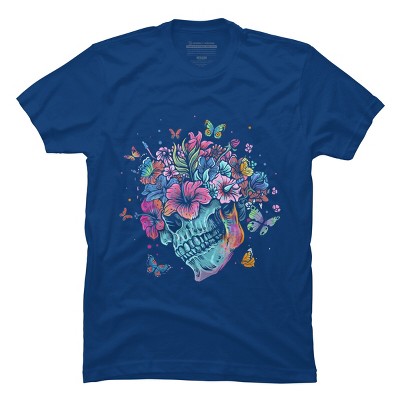 Men's Design By Humans Floral Butterfly Skull Funny Halloween Costume Hippie Flower By JeilJersey T-Shirt