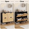 Rattan Shoe Storage Cabinet with 4 Flip Drawers, Farmhouse Freestanding Shoe Organizer with Adjustable Shelves, Narrow Shoe Rack Cabinet for Entryway - 3 of 4