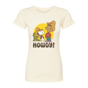 Women's - Peanuts - Franklin And Snoopy Howdy Fitted Graphic T-Shirt - 1 of 4