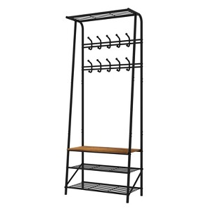 EcoSummer Coat Rack Hall Tree 70×25.2×11.4 Inches Entryway Bench with Shoe Storage, Steel Frame with 10 Hooks,Brown. - 1 of 4