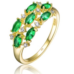 Guili Elegant Sterling Silver Gold-Plated Cocktail Ring with Marquise & Round Cubic Zirconia for a Bold, Glamorous Look. Green or Blue, Sizes 6-8. - 1 of 3