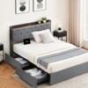 Full-size velvet bed frame with four storage drawers and USB charging station, suitable for the bedroom. - 3 of 4