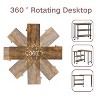 FurnitureR Folding Rolling Side Table for Living Room, Industrial Mobile End Table with Storage Shelves, Rustic Brown - 3 of 4