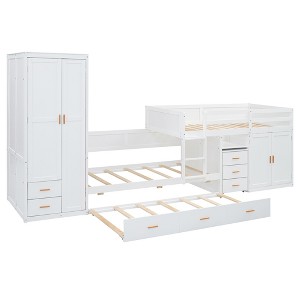 TiramisuBest Twin Wooden Bunk Bed with Trundle - White Plywood Design - 1 of 4