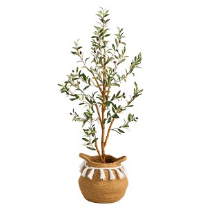 Nearly Natural 3.5-ft Artificial Olive Tree with Handmade Jute & Cotton Basket with Tassels - 1 of 4
