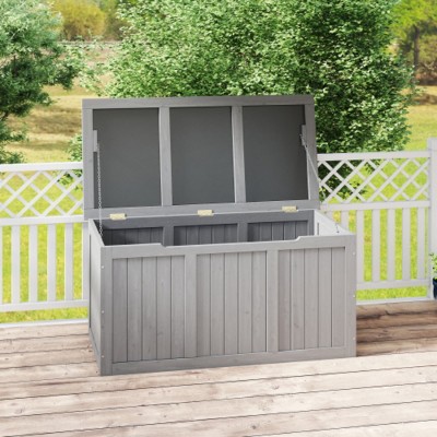 67-Gallon Outdoor Deck Box with Natural Wood Finish, All-Weather Patio Storage for Garden, Porches, or Poolside – The Pop Home