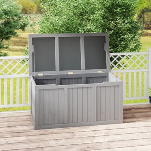 67-Gallon Outdoor Deck Box with Natural Wood Finish, All-Weather Patio Storage for Garden, Porches, or Poolside – The Pop Home - 1 of 4