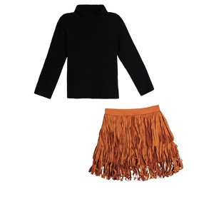 Boho Glam Rib Knit Top and Tan Fringe Suede Shorts Mia Belle Girls - 1 of 4