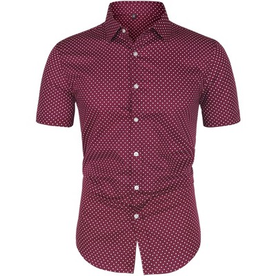 Barabas Mens Red Polka Dot Long Sleeve Button Up Casual Shirt — El