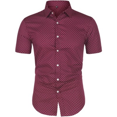 Lars Amadeus Men's Short Sleeves Polka Dots Button Down Dress Shirt Medium  Burgundy : Target