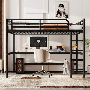 ORRD Metal Queen Size Loft Bed with Power Outlet and LED Lighted, Space-Saving, Noise Reduced, Black - 1 of 4