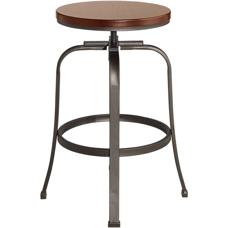 Elm Lane Radin Hammered Bronze Swivel Bar Stools Set of 2 Brown 29" High Industrial Adjustable Brown Seat with Footrest for Kitchen Counter Height, 5 of 9