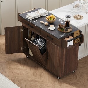 Kitchen Island with Trash Can Storage, Drop Leaf, Spice Rack, Adjustable Shelf, Rolling Kitchen Cart - 1 of 4