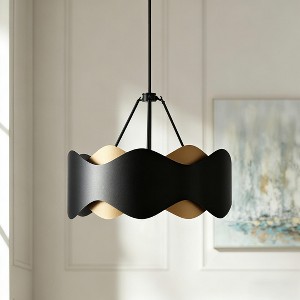 Maxax 24" 6-Light Black and Gold Glass Pendant Light,Modern Wave-Design Ceiling Lighting for Living Room Dining Room Bedroom - 1 of 4