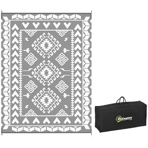 Outsunny Outdoor Patio Rug, Large Camping Carpet with Carrying Bag, Waterproof Plastic Straw, Reversible, Rhombus Patchwork - 1 of 4